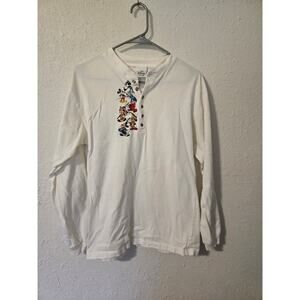 VINTAGE 90s Mickey Inc White Mickey Mouse Long Sleeve Henley